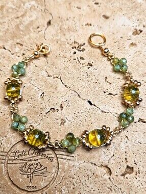 Handwoven Natural Peridot Stone Bracelet - Dainty Handmade Gold Bead Jewelry